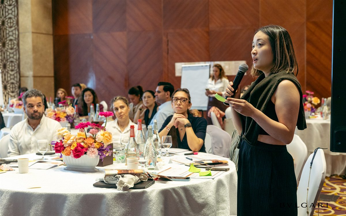 Corporate event speaker addressing guests