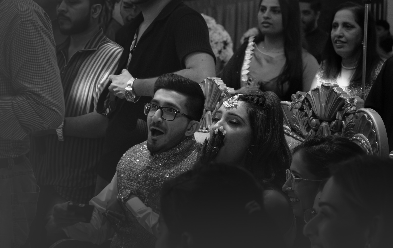 Black and white candid event reaction